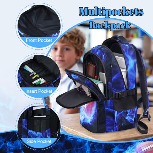 Boys American Football Backpack with Lunch Box, Kids Backpack Set for School, 17inch Bookbag with Pencil Case Coin Purse Blue - color: Football Blue