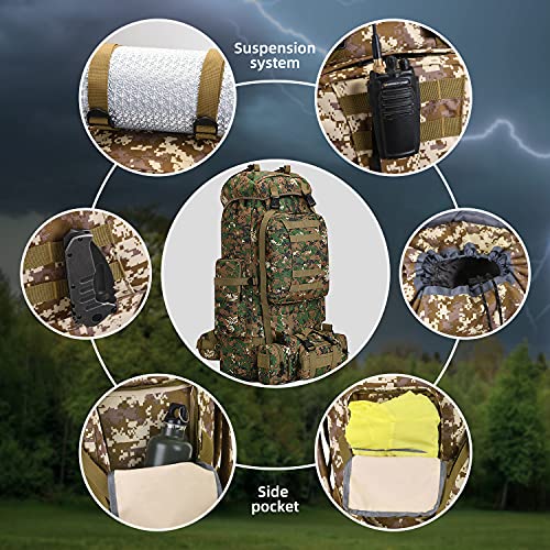 100L Camping Hiking Backpack,Molle military Tactical rucksack backpack,Waterproof Lightweight Hiking Backpack - color: Woodland Camo
