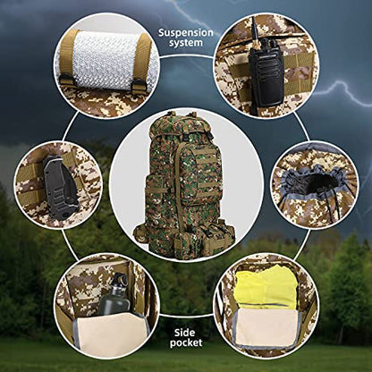 100L Camping Hiking Backpack,Molle military Tactical rucksack backpack,Waterproof Lightweight Hiking Backpack - color: Woodland Camo