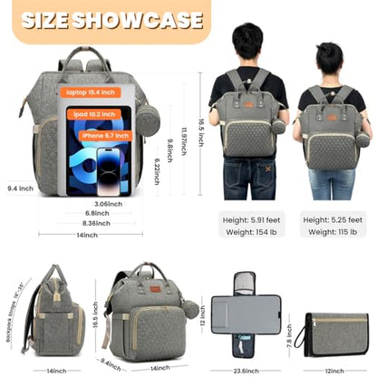 ROSEGIN Baby Diaper Bag Backpack with Changing Pad, Pacifier Case, for Boy Girl Toddler - Large, Stylish, Waterproof Travel Quilted Diaper Bag for Mom - Baby Shower Gifts - Grey - color: Dark Grey