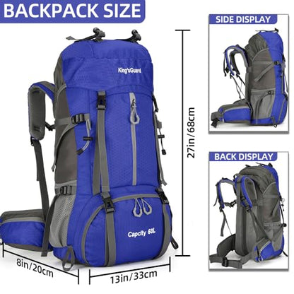 King'sGuard 60L waterproof lightweight hiking backpack with rain cover and shoe compartment outdoor sports travel backpack (DeepBlue) - color: Deepblue