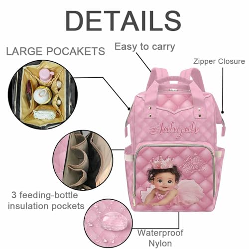 Newcos Custom Baby Girls Diaper Bag Backpack for Mom, Personalized Pink Mommy Diapers Nursing Bag with Name Water Bottle Customized Diaper Bag for Girls Daypack Travel Bag for Women Men Travel - color: Patten 23