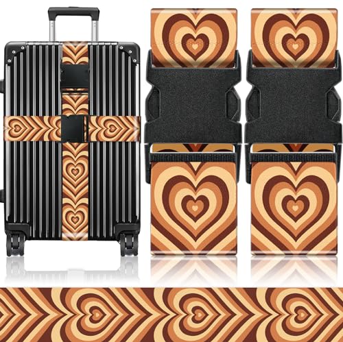 Slohif Luggage Straps for Suitcases Travel Belt Accessories Luggage Connector Identifiers 2 Pack Over Handle with Buckle Unique Nylon Adjustable Strap for Sleeping Bag Car Seat Brown - color: Coffee heart