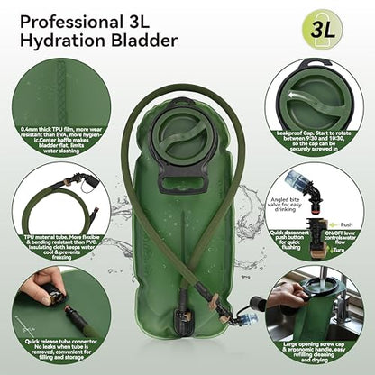 MARCHWAY Tactical Molle Hydration Pack with 3L TPU Water Bladder, Military Backpack for Backpacking, Hiking, Running, Cycling
