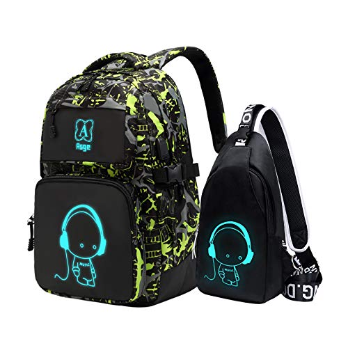Asge boys backpack for kids camo bookbag for middle school bags travel back pack (Green) - color: Green