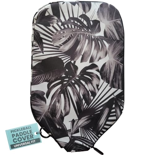 Palms-O-Aces Pickleball Paddle Cover | Canvas Padded Pickleball Paddles Sleeve with Zipper | Lightweight Protective Paddle Case for Standard Paddles | Paddle Cover Accessory - color: Black & White Palms, size: Elongated - 12.75" x 8"