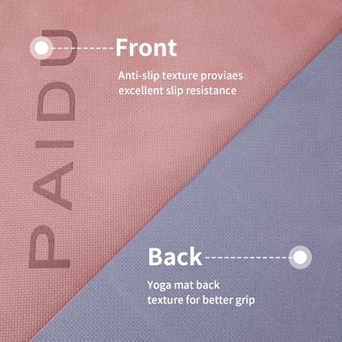 PAIDU Yoga Mat Non Slip Anti-tear,extra thick-2/5 inch（10MM）High Resiliency Professional POE Yoga Mats for Women Men Kids,72"x24"inch,Workout, Yoga, Pilates and Floor Exercise, with Carrier Strap - color: Deep Pink+Grey.