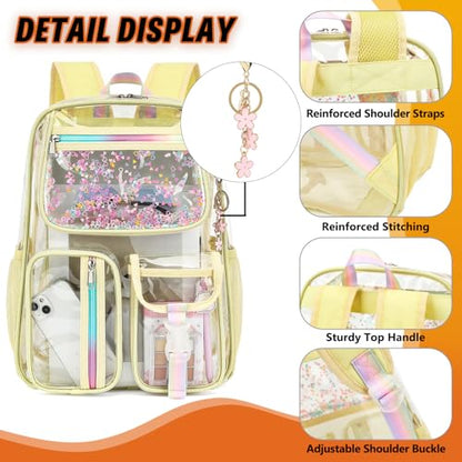 Clear Backpack for Girls Women, PVC Transparent School Backpacks See Through Bookbag for Stadium Sport Travel (Light Yellow) - color: Light Yellow