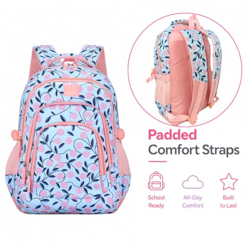 MYGOO Girls School Backpack Archibald Berry Pink Bookbag for Elementary Middle School Ages 5-12, 17 inch Large Capacity 24L Kids Student Travel Bags - color: Archibald Berry Pink