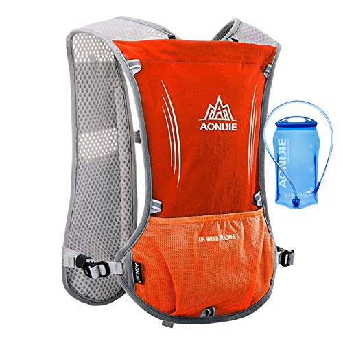 5L Lightweight Running Backpack Outdoor Sports Trail Racing Marathon Hiking Fitness Bag Hydration Vest Pack - color: Orange +1.5L Water Bladder