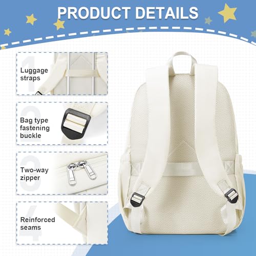 weradar School Backpack For Women Men, Lightweight Casual Daypack College Backpacks, Aesthetic Students Bookbag, Backpack With Lots Of Pockets,Cute High School Bag For Boys Girls(Beige) - color: White