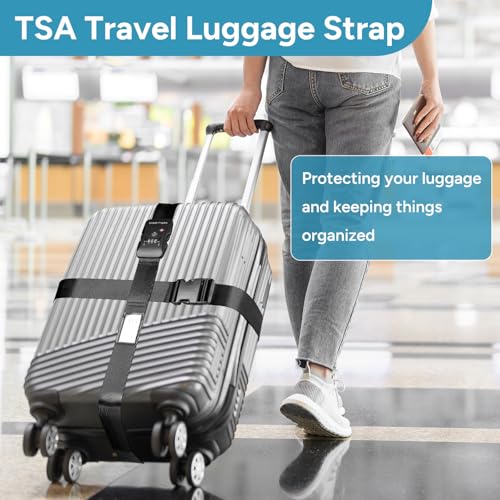 Travel Inspira TSA Accepted Luggage Straps Cross Belt for 20-28 Inch Suitcases Adjustable 103-200cm (40-79 Inch) Nylon Webbing with ABS Quick Release Buckle - color: Cross Black-New