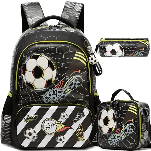 Meetbelify Kids School Backpacks for Girls Boys Backpack with Lunch Bag for Elmentary Students - color: 02 Football