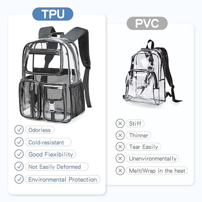 Cusangel Clear Dark Gray Backpack, Heavy Duty Men Clear BookBag,16inch TPU Large Capacity See Through Backpack for Sport Events,transparent plastic Travel,Work School,stadiums - color: Dark Gray