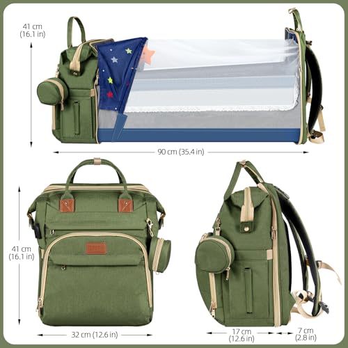 ZRSUN Baby Diaper Bag Backpack,Baby Shower Gifts, Multifunctional Travel Diaper Bag, Gifts for Mom with Portable Diaper Pad (Green) - color: Green
