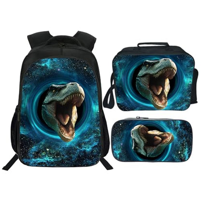 Dinosaur Backpack Kids Space Bookbag 16inch Schoolbag With Lunch Box Bag And Pencil Case Set For Boys Girls - color: Dinosaur