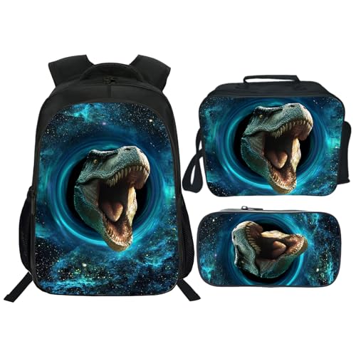 Dinosaur Backpack Kids Space Bookbag 16inch Schoolbag With Lunch Box Bag And Pencil Case Set For Boys Girls - color: Dinosaur