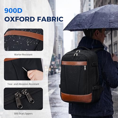 ECOHUB 19" Travel Backpack for Men Women 30L Large Carry-On Backpack with 17.3 In Laptop Compartment,Black - color: Black