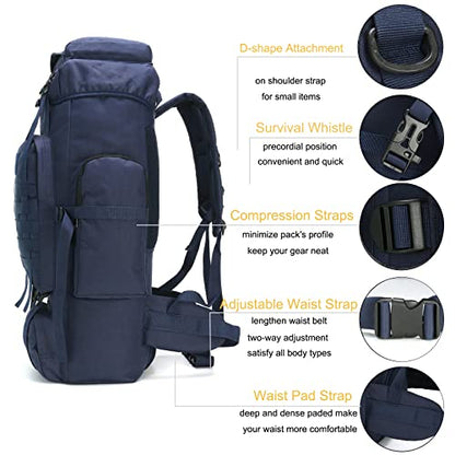 70l Hiking Backpack for Men Waterproof Military Camping Rucksack Travel Daypack - color: Blue
