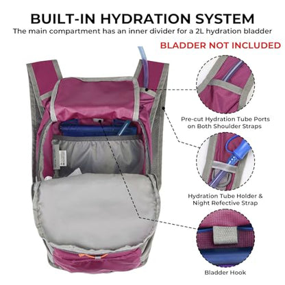 13L Small Hiking Backpack for Women Men, Lightweight Foldable Day pack, Packable Daypack for Travel, Camping (Burgundy) - color: Burgundy