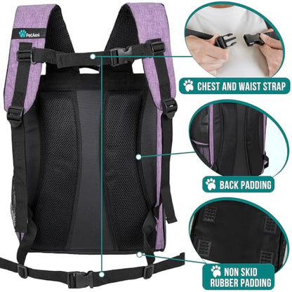 PetAmi Dog Backpack Carrier for Small Medium Dogs Large Cats up to 18 lbs, 2 Side Entry, Structured No-Collapse Frame, Airline Approved Ventilated Pet Backpack for Hiking Camping Travel, Purple - color: Heather Purple