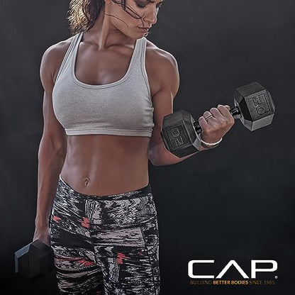 CAP Rubber Coated Hex Dumbbell Set with Storage Rack | 100–210 lb Options, Space-Saving Vertical Compact Storage for Home Gym Strength Training - size: 150 lb - Set, style: Black Handle