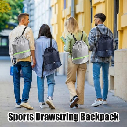 6 Pack Gym Drawstring Backpack Bags Bulk with Shoe Compartment for Sports Wet Proof Pocket for Men Women Large(Grey, Navy Blue) - color: Grey, Navy Blue