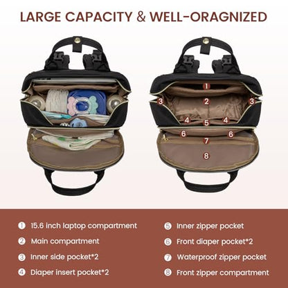 LOVEVOOK Diaper Bag Backpack, Baby Bag with Changing Pad, Large Diaper Backpack Boy Girl, Waterproof Baby Registry Bag for Mom Dad with Stroller Buckles, Beige Brown Black - color: Beige Brown Black