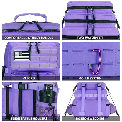 Military Tactical Backpack 45L/25L 3 Day Assault Pack Molle Daypack Hiking Backpack for Men and Women - color: Pale-purple, size: 45L