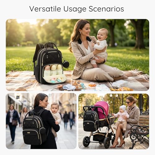 Diaper Bag Backpack, Large 26L Baby Bag with Portable Changing Pad & Pacifier Case, Waterproof Quilted Maternity Backpack for Mom and Dad, Travel Essentials with Insulated Pockets, Khaki - color: Khaki