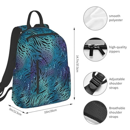 Blue zebra print Travel Backpack for Men & Women 14 inch Laptop Backpack Waterproof Work Back Pack - color: Blue Zebra Print
