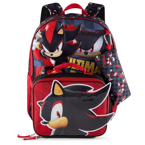 AI ACCESSORY INNOVATIONS Sonic the Hedgehog 5 PC Backpack Set for Girls & Boys, 16” Book Bag Featuring Shadow The Hedgehog, Black - color: Shadow The Hedgehog