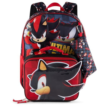 AI ACCESSORY INNOVATIONS Sonic the Hedgehog 5 PC Backpack Set for Girls & Boys, 16” Book Bag Featuring Shadow The Hedgehog, Black - color: Shadow The Hedgehog