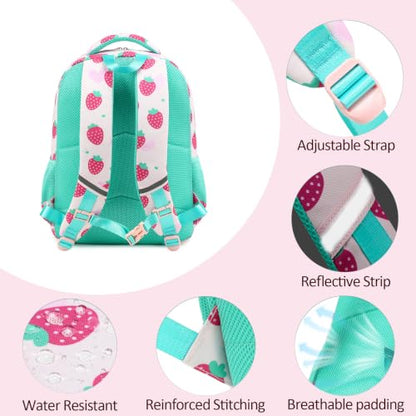 abshoo Kids Backpack For Girls Elementary Kindergarten Bookbag (Strawberry) | Lightweight,Multi-pocket,Front chest buckle,Reflective strip, Breathable widened strap, School Bags - color: Strawberry
