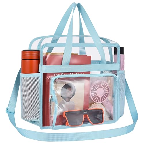 Oraben Clear Tote Bag Clear Bag Stadium Approved 12x6x12 Stadium Bag for Work, Sports Games,Gym - color: Baby Blue, style: Big Front Pocket