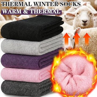 MOGGEI 5 Pairs Womens Merino Wool Socks Hiking Warm Winter Thick Thermal Crew Cozy Cabin Ladies Gift Comfy Boot Work Socks - color: Solid Color a