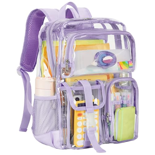Vorspack Clear Backpack - Heavy Duty Transparent Bookbag for Adults Extra Large See Through backpacks for Work, College, Travel - Purple - color: Purple, size: X-Large
