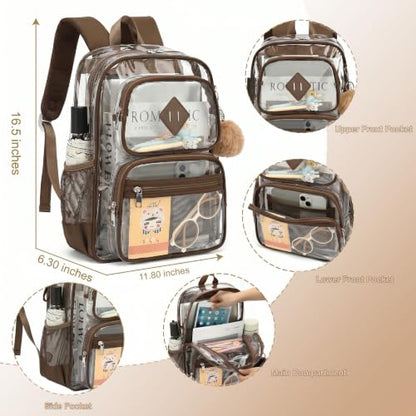 Heavy Duty Clear Backpack for Girls Boys Transparent School Bookbag Kids Durable PVC See Through Backpack - Coffice - color: Coffice