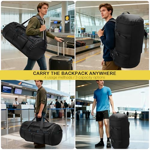 Large Travel Duffle Backpack for Men Women with Straps, 45L/60L/90L Waterproof Gym Duffel Bag with Shoes Compartment for Hiking, Camping, Gym, Overnight (90L) - size: 90L