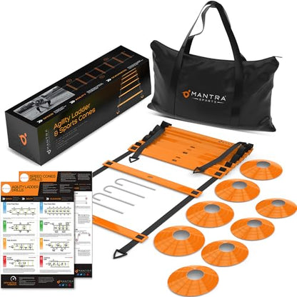 Agility Ladder Set, 12-Rung Speed Ladder + Training Cones, Soccer Training Equipment, Footwork Drills Kit, Speed & Agility Equipment, Football Practice Equipment, Basketball Gear - color: Bright Orange