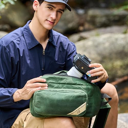 Padwa Lifestyle Green Crossbody Camera Bag - Waxed Memory Canvas Compact Camera Sling and Crossbody Bag with Fast Access,Versatile Lightweight Everyday Bag Great for Photographers Travel,Photography - color: Green