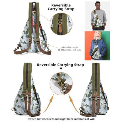 KL928 Canvas Sling Bag - Small Crossbody Backpack Shoulder Casual Daypack Rucksack for Men Women(Embroidery Green) - color: Canvas-embroidery Green