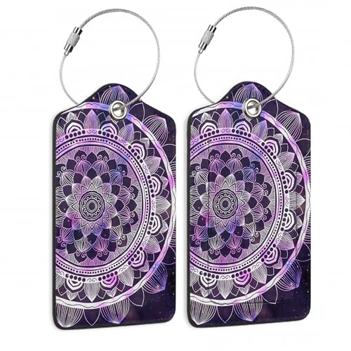 Luggage Tags for Suitcase,2 Pack Boho Mandala Luggage Tag Galaxy Starry Leather Privacy Cover ID Label with Stainless Steel Loop for Women Men Kids Girls Travel - color: Boho Mandala Galaxy Starry Star