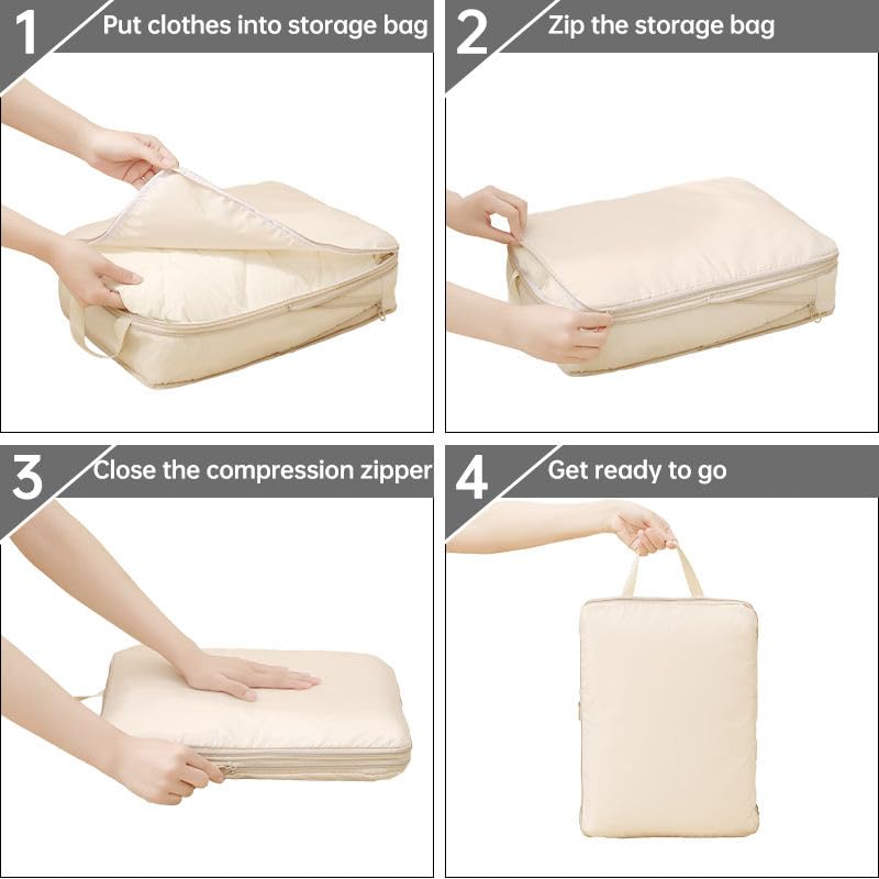 6 Set Packing Cubes Compression Bags for Travel, Waterproof Luggage Organizer, Travel Essentials for Cruise Vacation, Black - color: Black