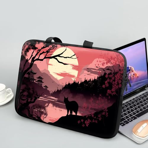 14 15 15.4 15.6 inch Laptop Handle Bag Computer Bag, Pouch Holder Notebook Sleeve Cover Soft Case Compatible for Dell,Lenovo,Toshiba HP, Asus Notebook-Black Cat in The Sunset - color: Black Cat in the Sunset