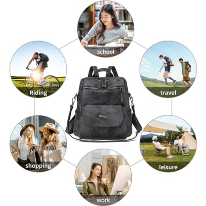 Backpack Purse for Women, PU Leather Backpack Purse, Fashion Travel Anti Theft Backpack, Multipurpose Lightweight Waterproof Convertible Purse Shoulder Bag Handbag, Black - color: Black