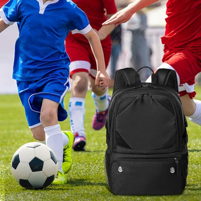 Soccer Backpack with Seperate Compartment, Water Resistant Sport Bags fit for Basketball, Volleyball, Football - color: Black
