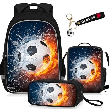 TILYTADLY School Backpack for Boys - 4pcs Soccer Boys Backpack with Lunch Box and Pencil Case for Kids Children Teens Elementary Middle School - Students Bag for Ages 6-18,17″Bookbag Travel Back Pack - color: Soccer-08-backpack Set