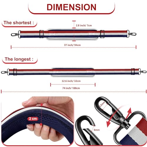 ZINZ 74" Shoulder Strap with Fixed Pad and Dual Balanced Buckles，Blue-White-Red Stripe - color: Blue-white-red Stripe