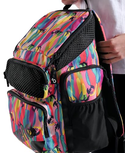 Arena One Go Backpack Swimmers Athletes Sports Gym Rucksack Multisport Daypack Large Size Training Gear Equipment Swim Bag for Men and Women, 45 Liters, Arena Tropical Delight